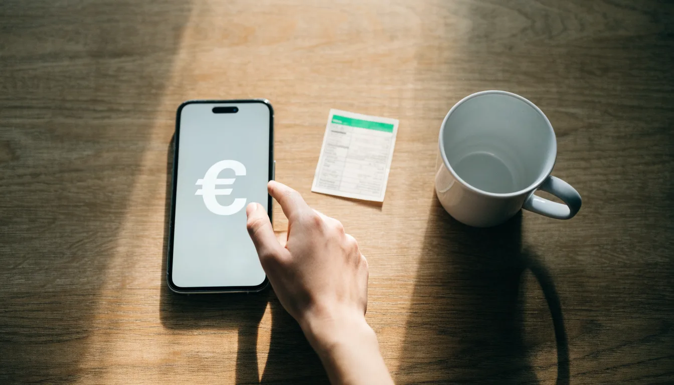 Un documento di identità appoggiato accanto a uno smartphone con un timer sullo schermo, su un tavolo da cucina