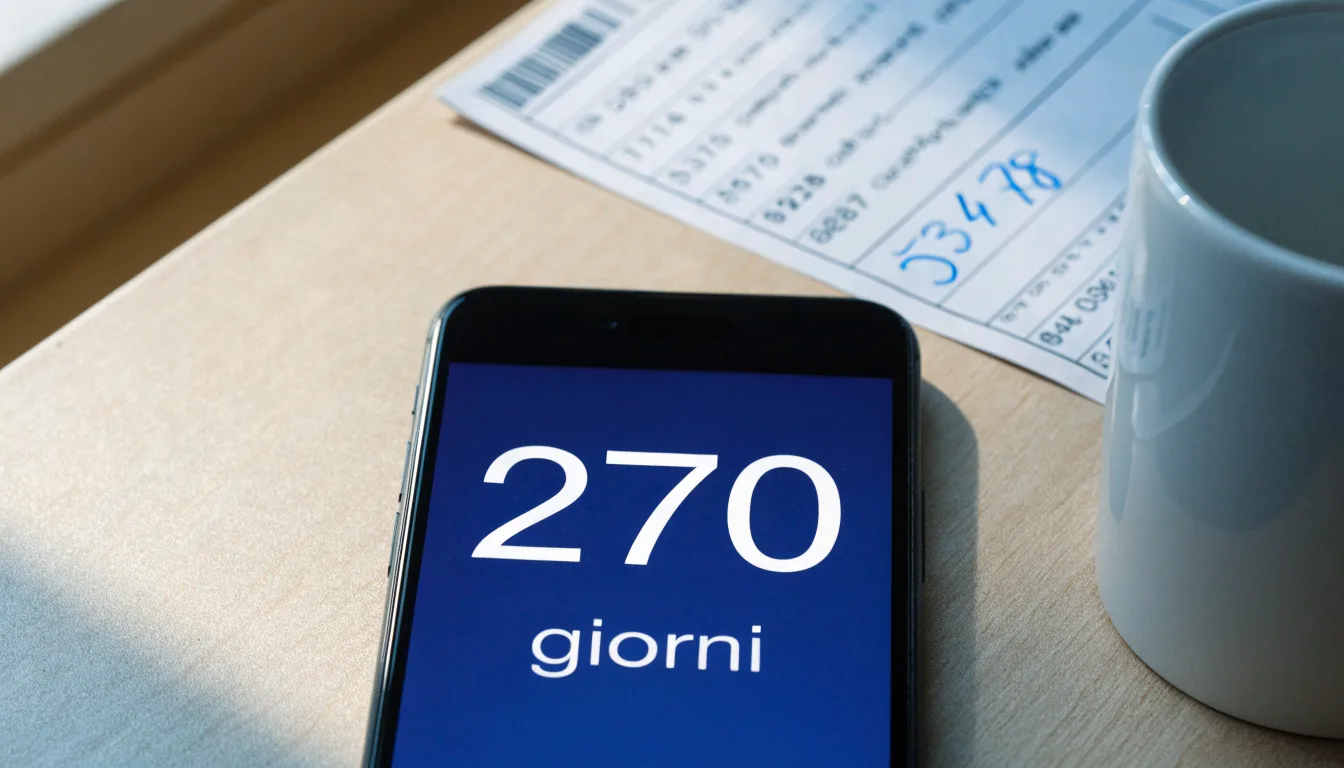 Un documento di identità appoggiato accanto a uno smartphone con un timer sullo schermo, su un tavolo da cucina